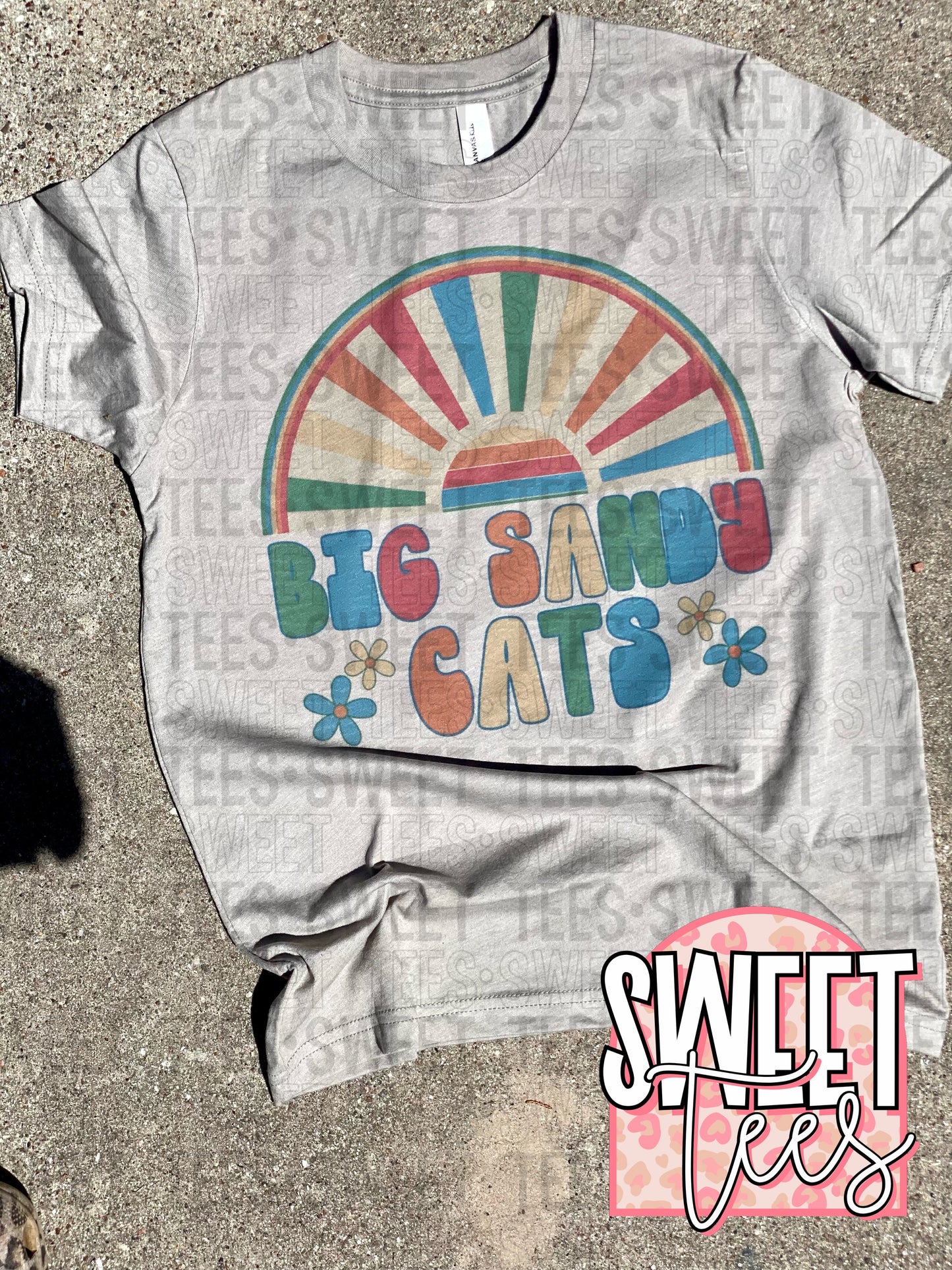 Big Sandy Cats Retro Sun Rainbow tee