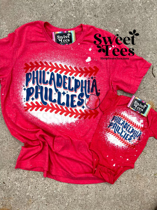 Phillies Warped Baseball Stitch tee