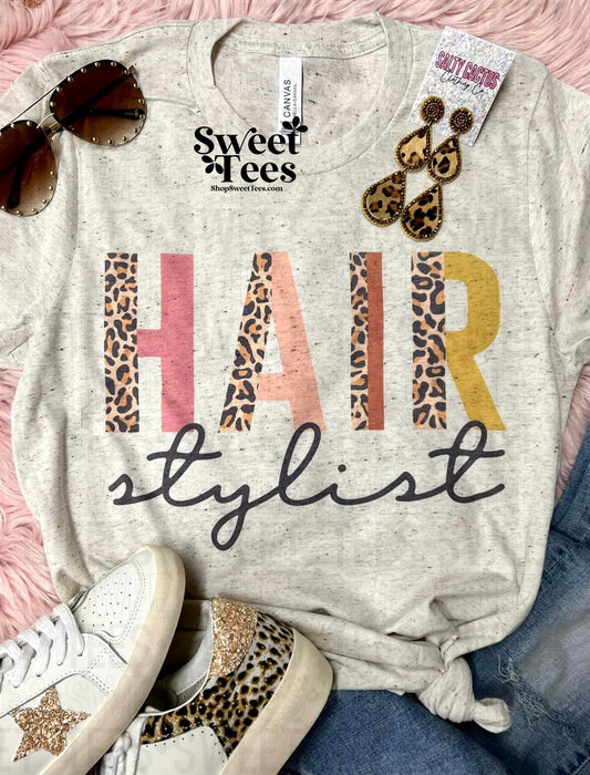 Hair Stylist Leopard Block Letter tee