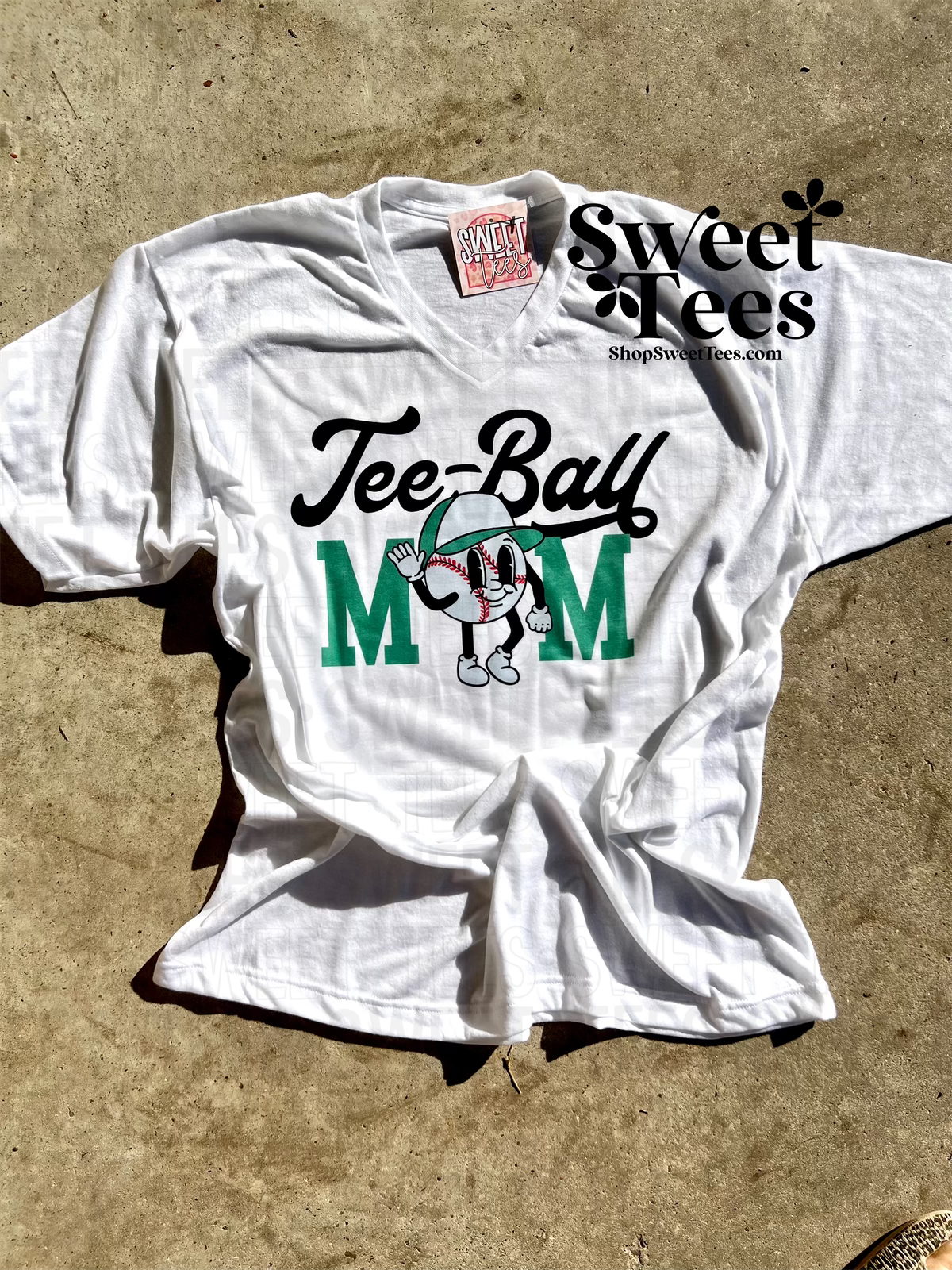 Retro Baseball Man Tee-Ball Mom V-NECK tee