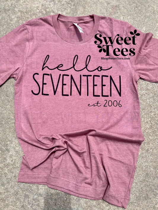 Hello Seventeen Skinny Script tee