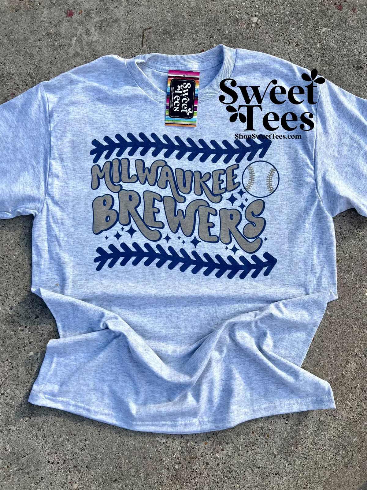Brewers Warped Baseball Stitch tee