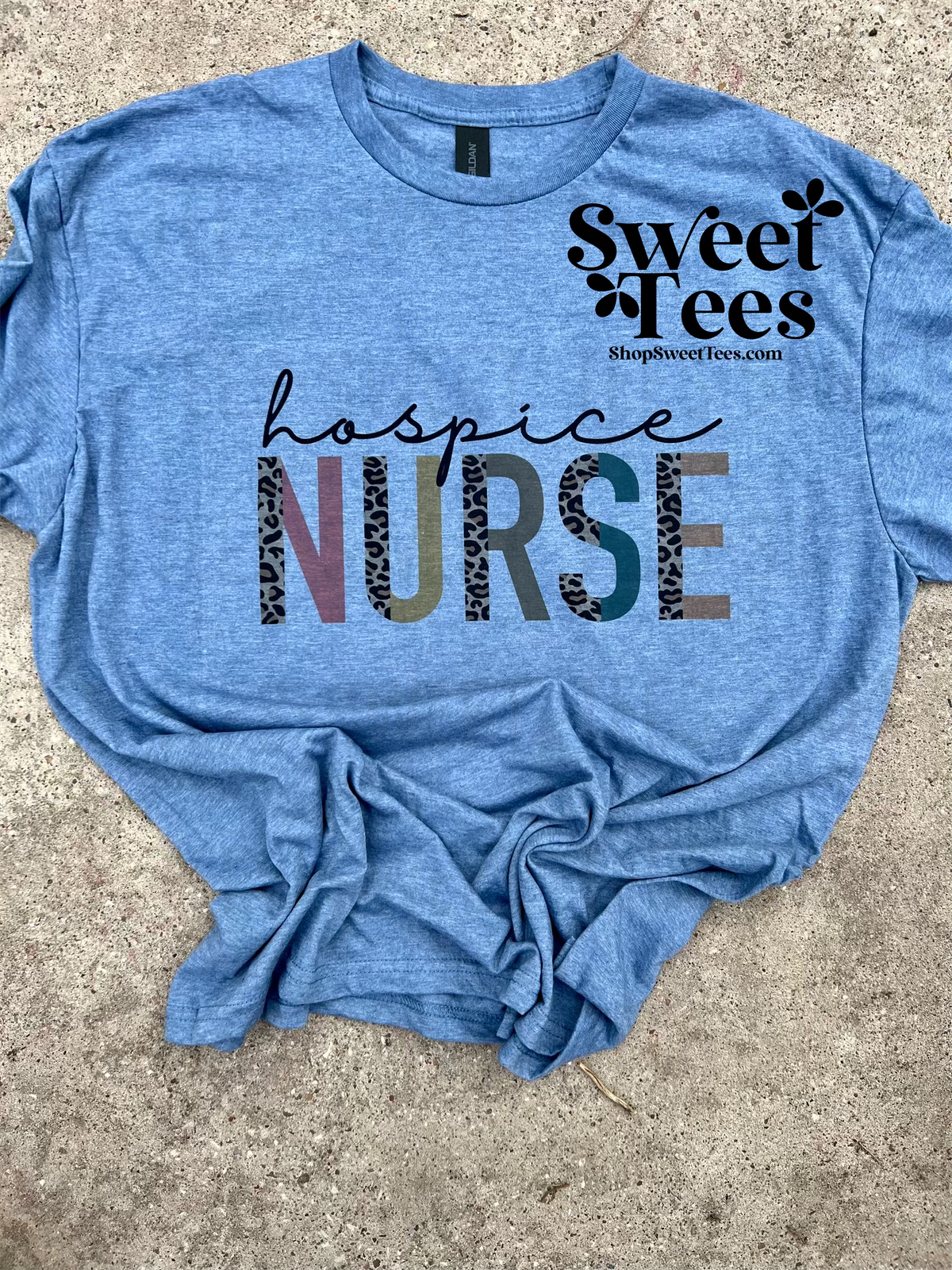 Hospice Nurse Leopard Block Letter tee