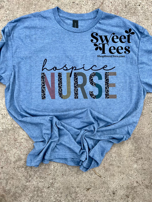 Hospice Nurse Leopard Block Letter tee