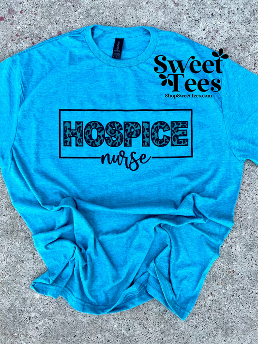 Hospice Nurse Leopard Letter Square tee