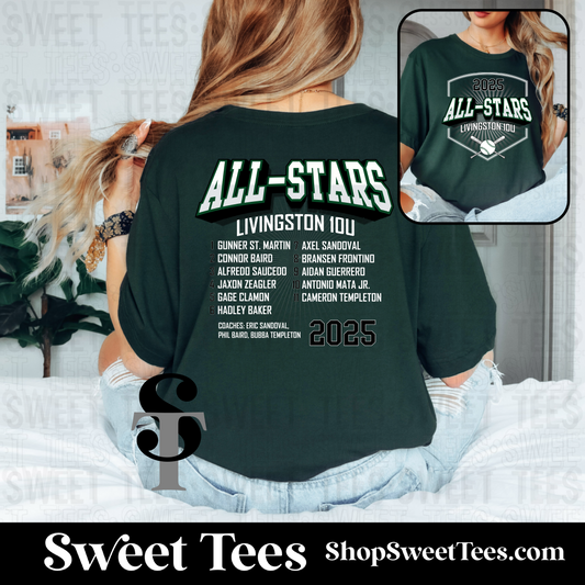 10U Livingston All-Stars 2025 Roster tee - Green