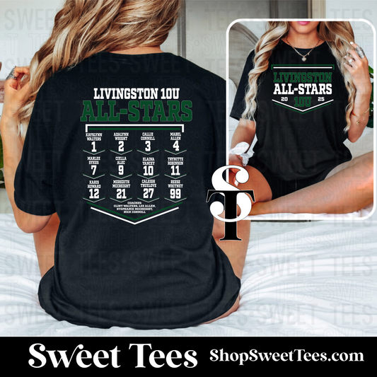 10U Softball Livingston All-Stars 2025 Roster tee