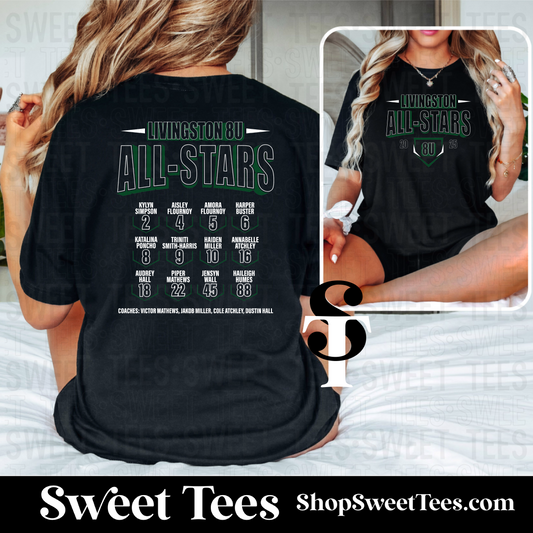 8U Softball Livingston All-Stars 2025 V2 Roster tee