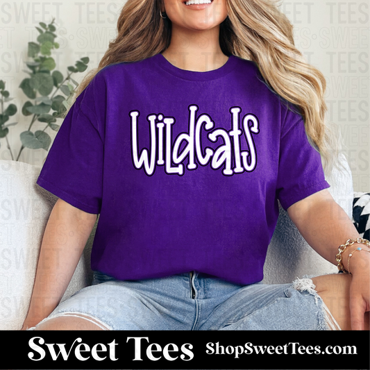 Wildcats Doodle Mascot 120 tee - Purple
