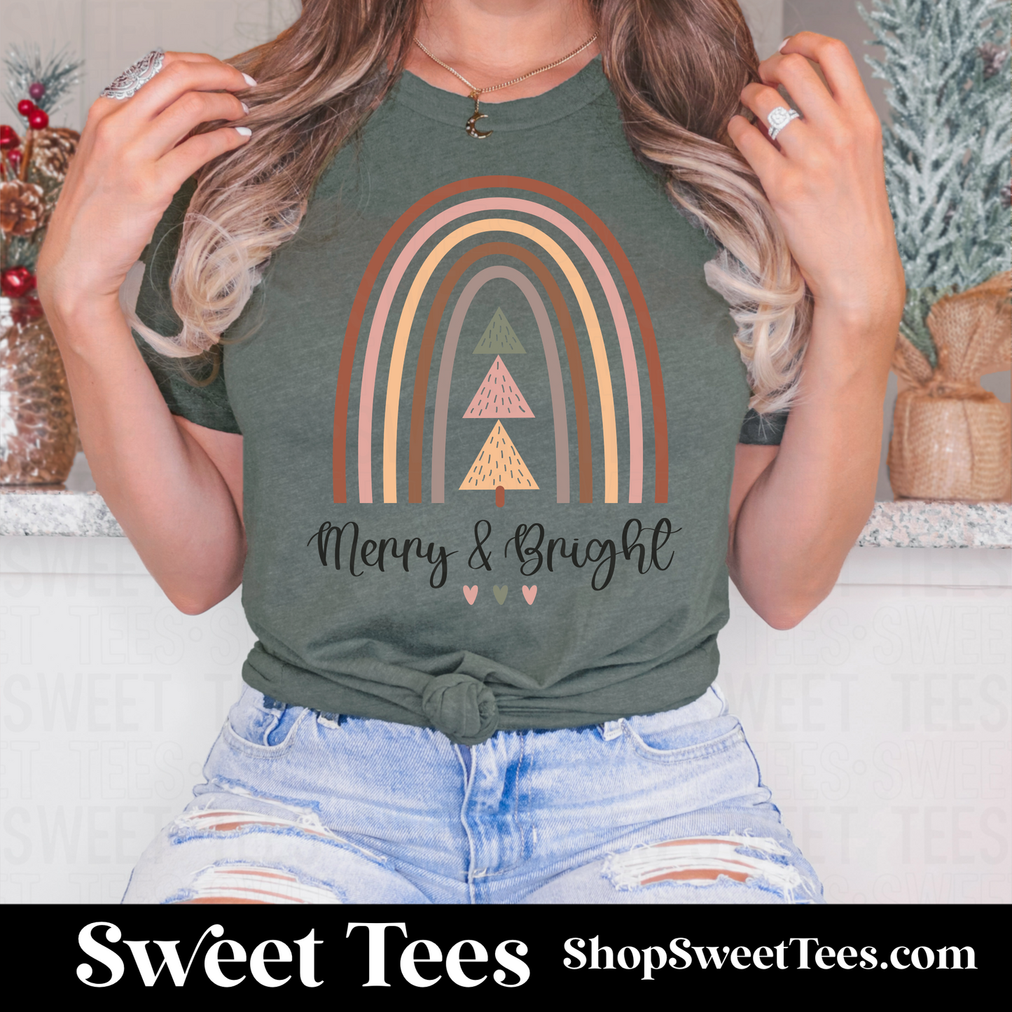 Merry and Bright Boho Rainbow tee