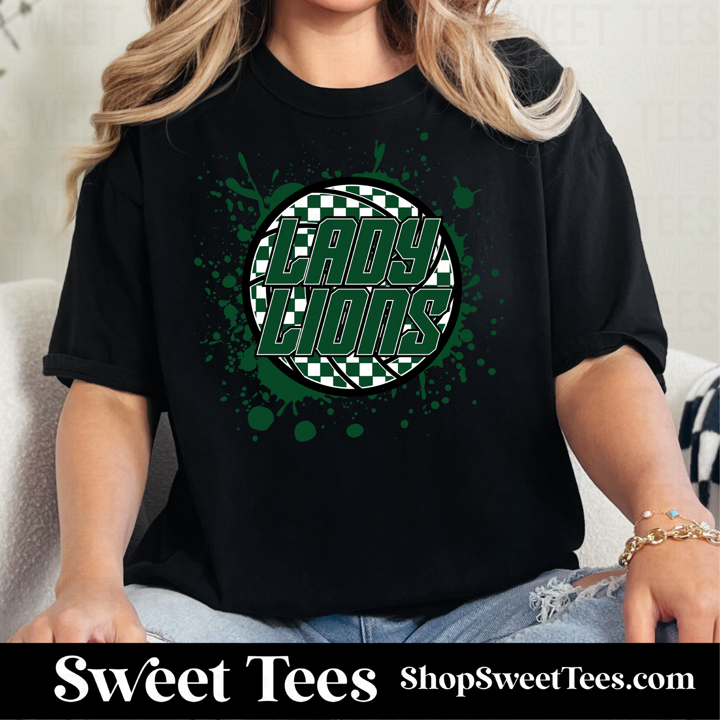 Lady Lions Volleyball Ink Spatter Checker tee