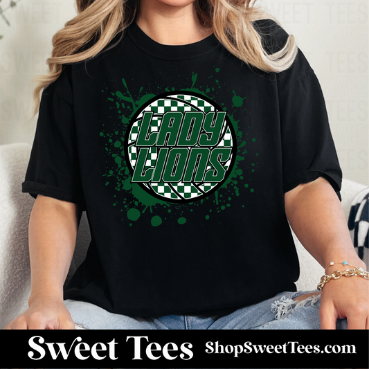 Lady Lions Volleyball Ink Spatter Checker tee