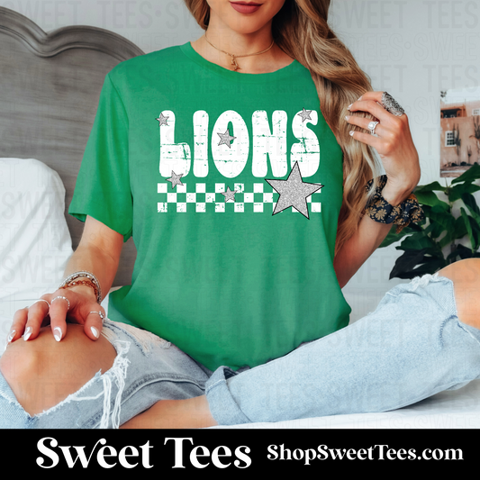 Lions Grunge Checker Star 059 tee - Kelly Green
