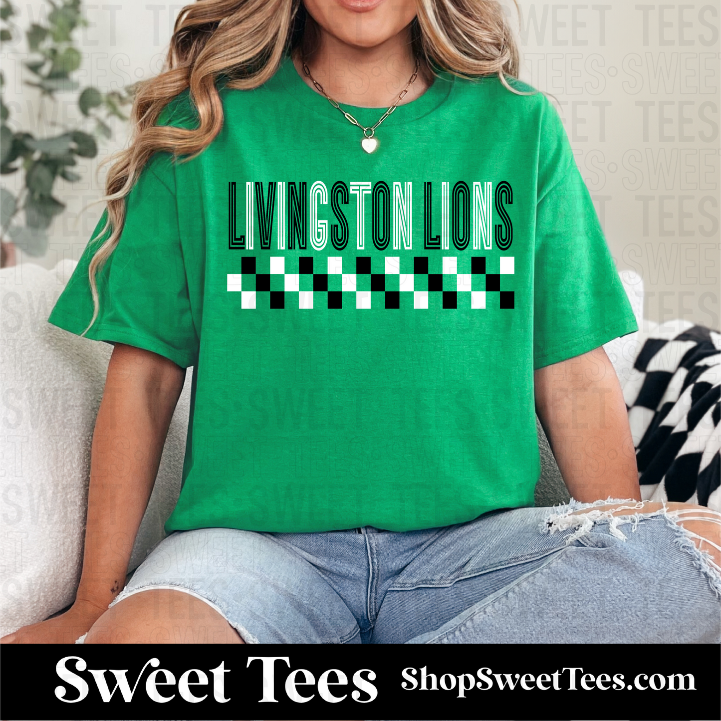 Lions Inline Checker 140 tee - Kelly Green