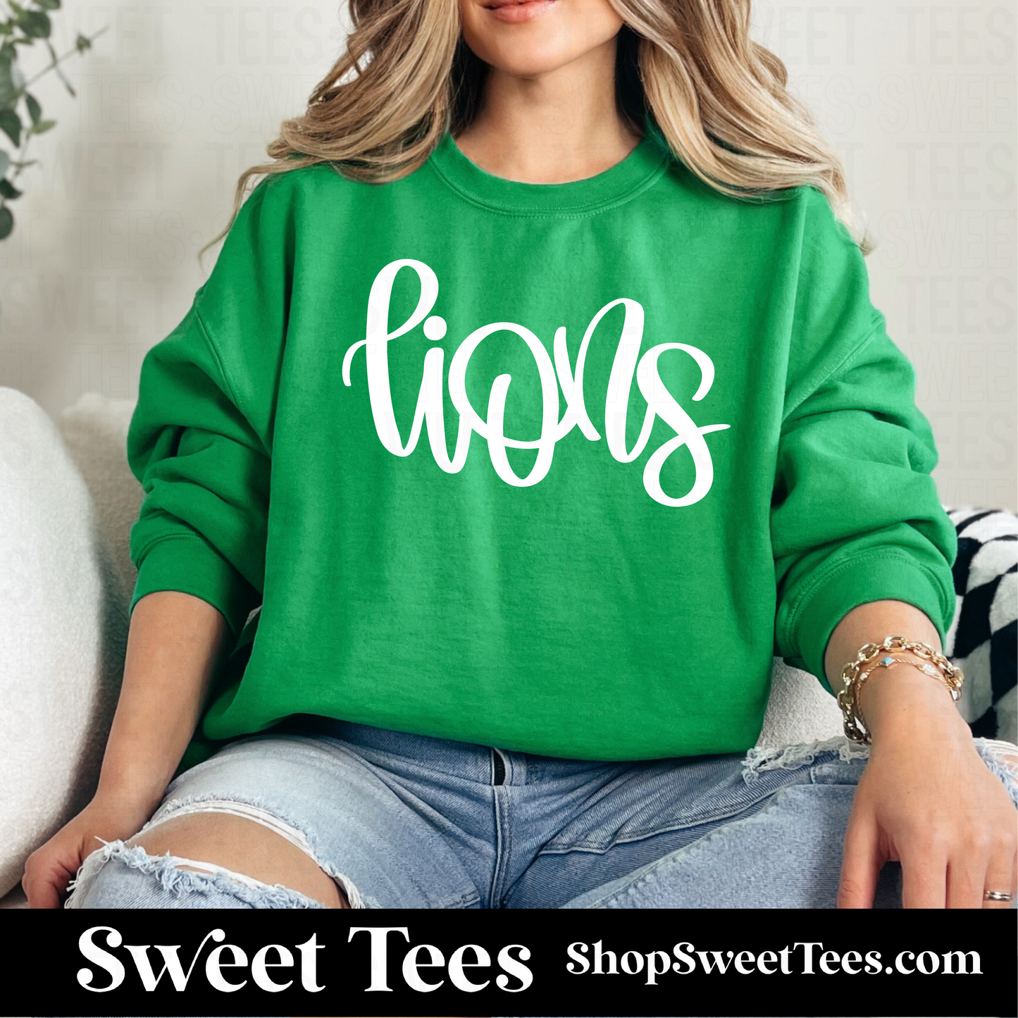 Lions Hand Script 400 Sweatshirt - Kelly Green