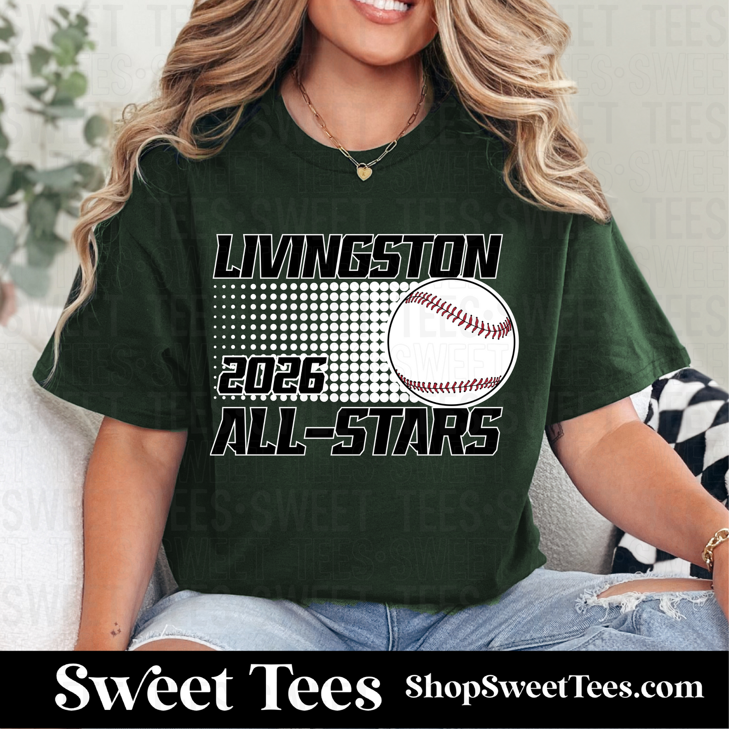 Livingston All-Stars Baseball Halftone Circle tee - Green