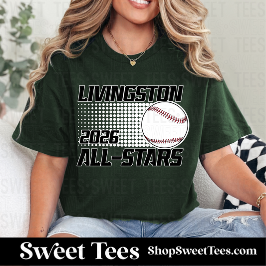 Livingston All-Stars Baseball Halftone Circle tee - Green