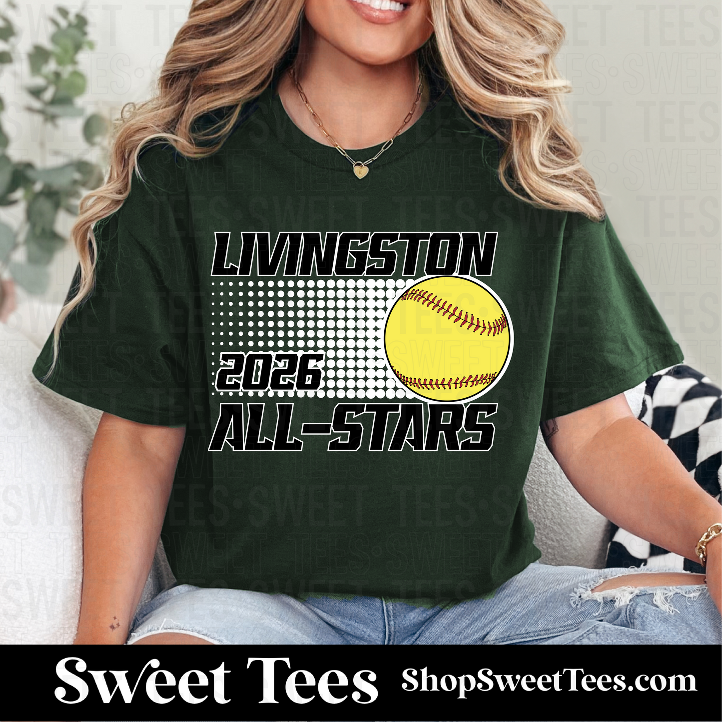Livingston All-Stars Softball Halftone Circle tee - Green
