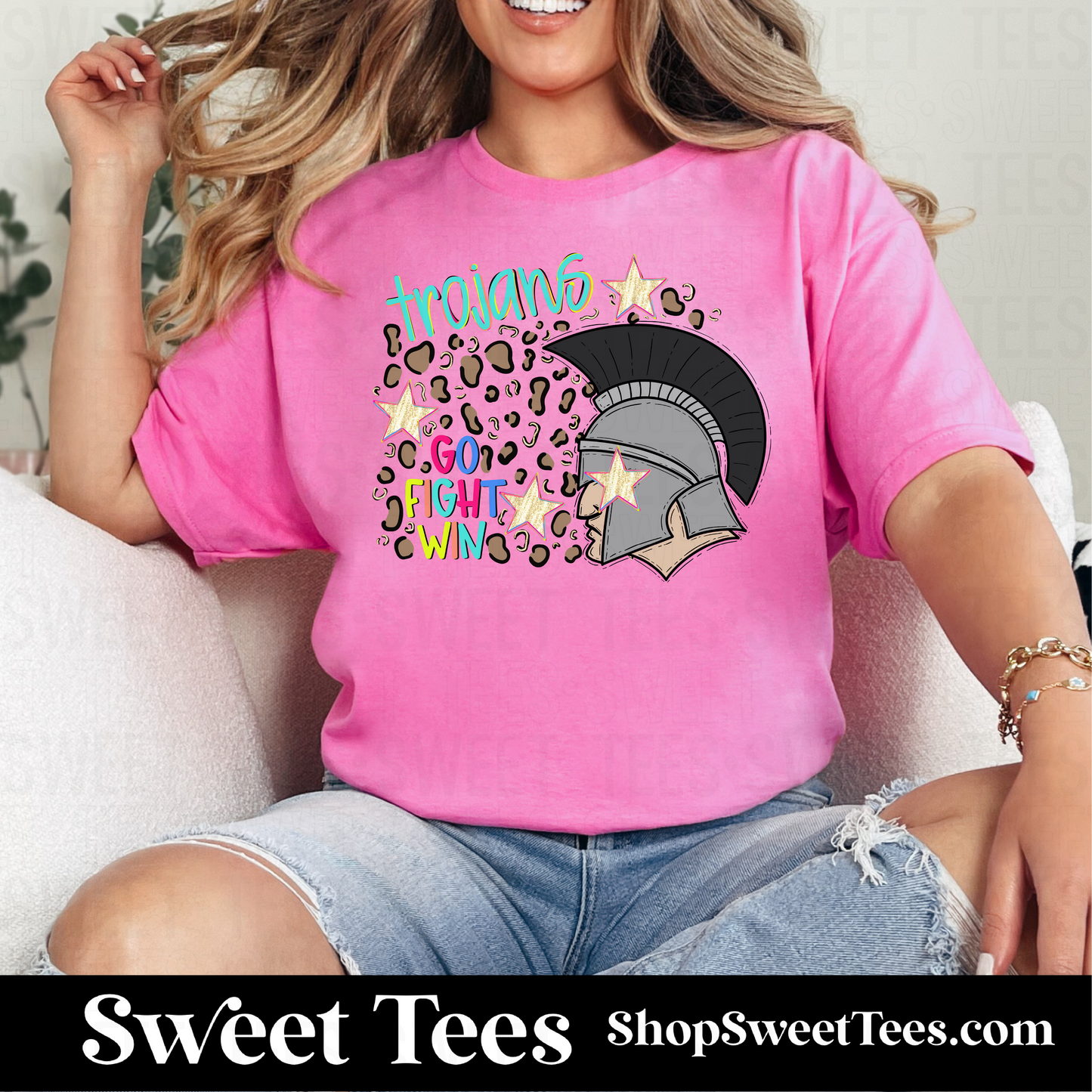Preppy Leopard Trojans tee
