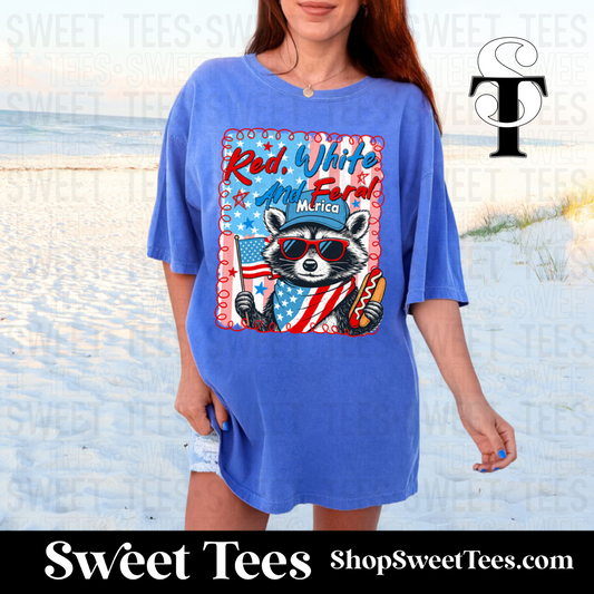 Red, White, Feral tee - Flo Blue