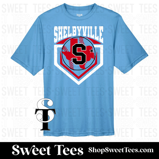 Shelbyville Texas Arched Baseball Plate Drifit tee
