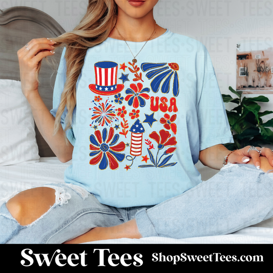 USA Flower Collage tee