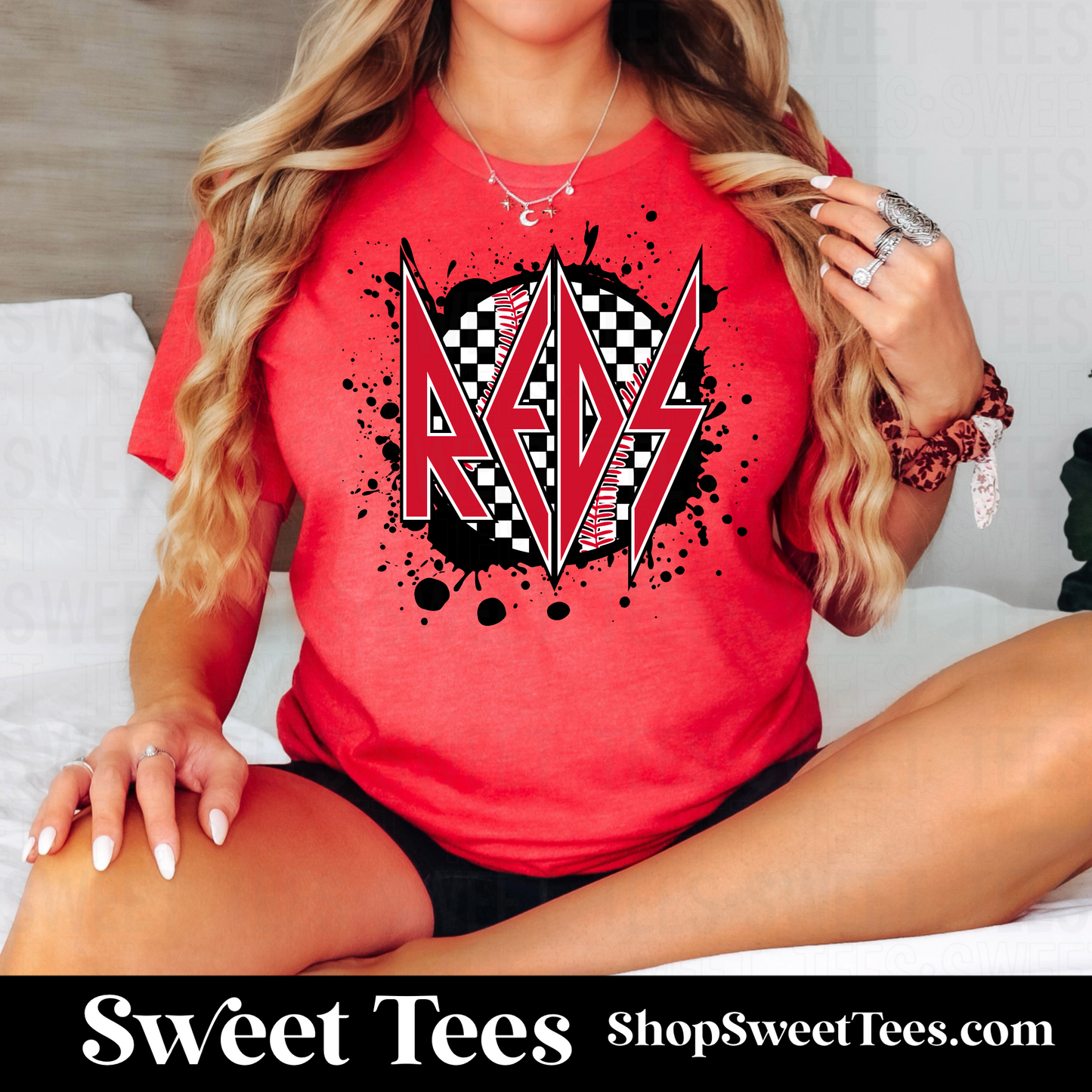 Reds Ink Spatter Baseball tee