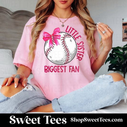 Little Sis Biggest Fan Baseball Bow tee