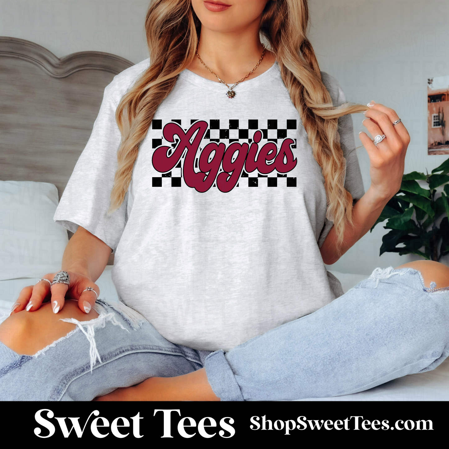 Aggies Checker tee - Ash