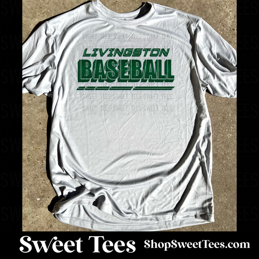 Livingston Baseball Shadowed Outline Drifit tee - Silver
