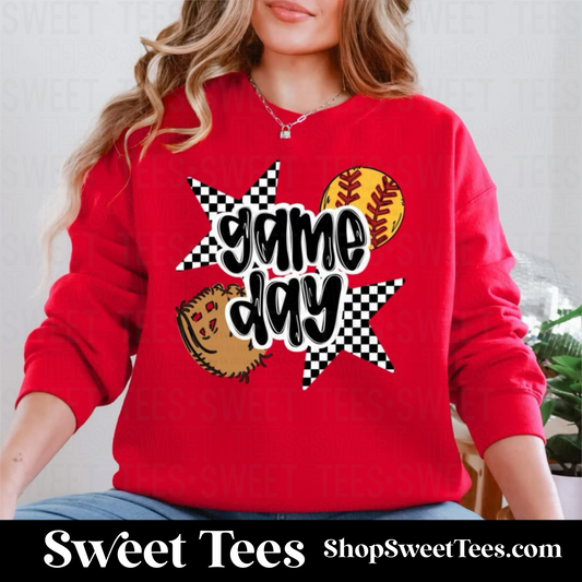 Softball Checker Star Game Day Sweatshirt