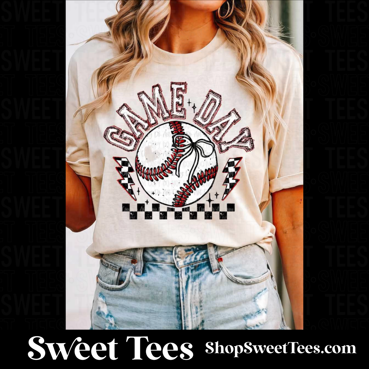 Game Day Baseball Checker Bolt tee