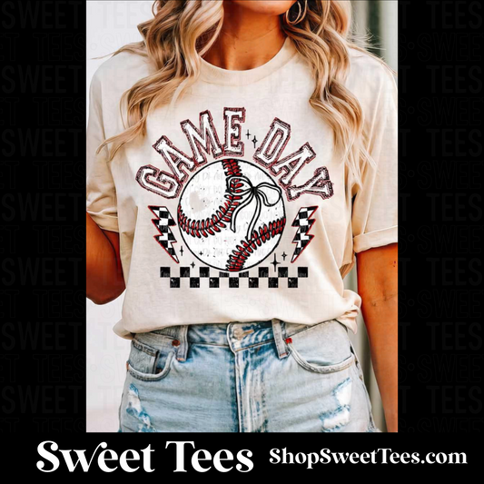 Game Day Baseball Checker Bolt tee