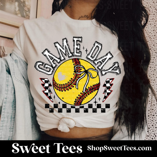 Game Day Softball Checker Bolt tee