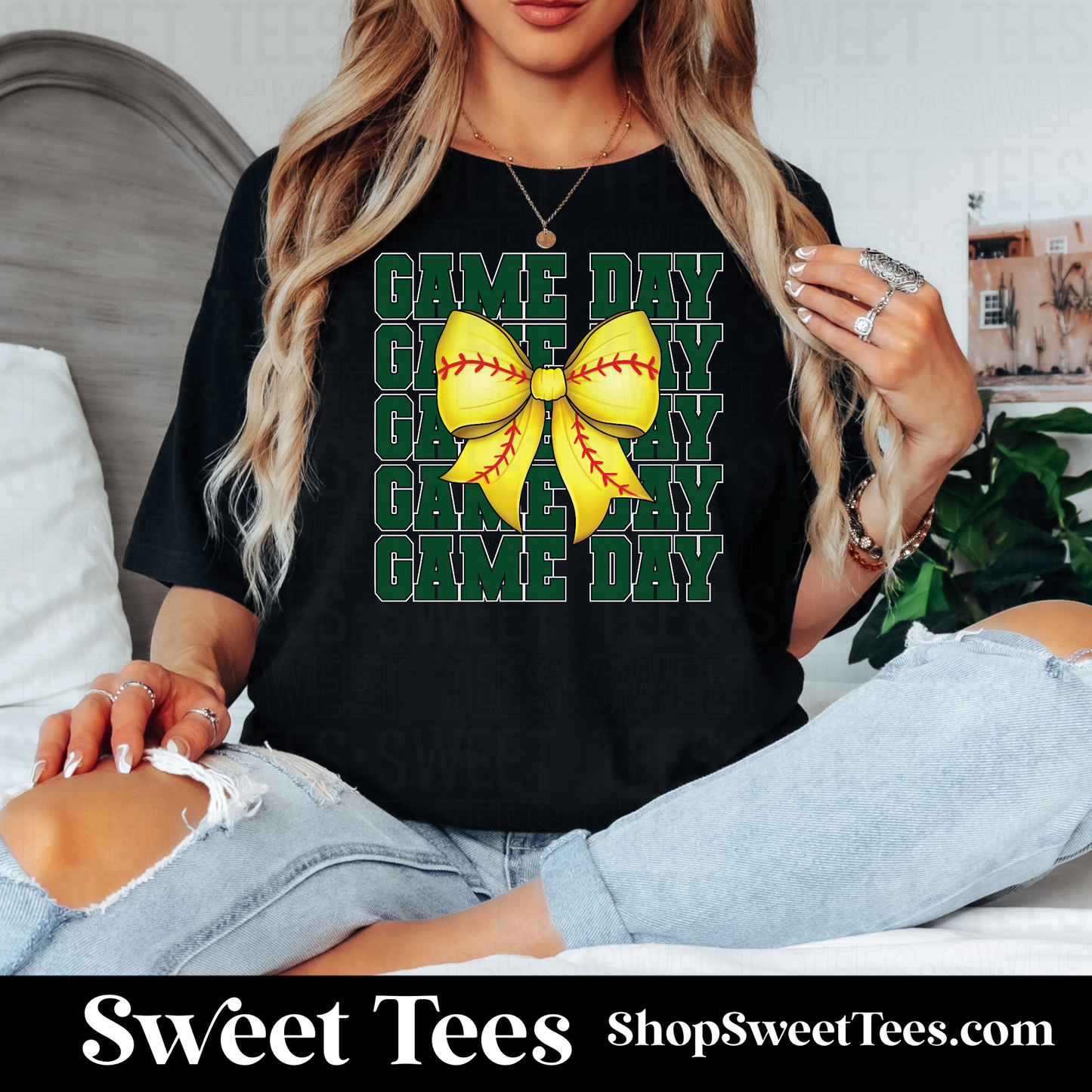Softball Game Day Bow tee
