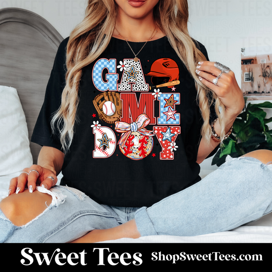 Baseball Game Day Preppy Letters tee