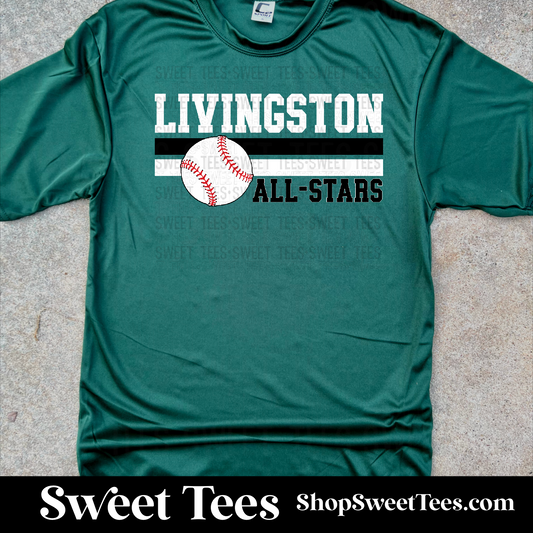 Livingston All-Stars Baseball Double Stripe Drifit tee