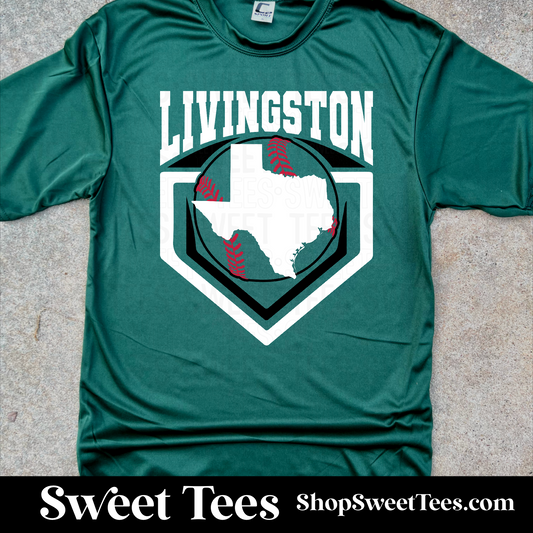 Livingston Baseball Texas Arched Baseball Plate Drifit tee - Forest