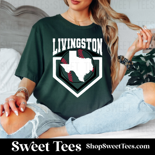 Livingston Baseball Texas Arched Baseball Plate tee - Forest