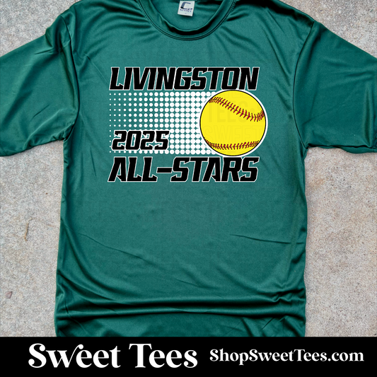 Livingston All-Stars Softball Halftone Circle Drifit tee - Green