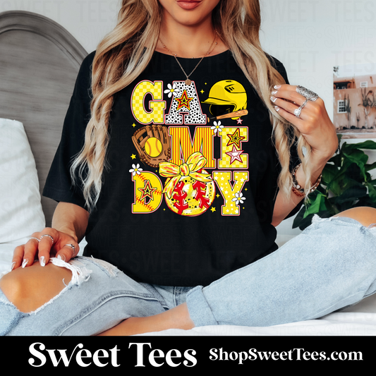 Softball Game Day Yellow Letters tee