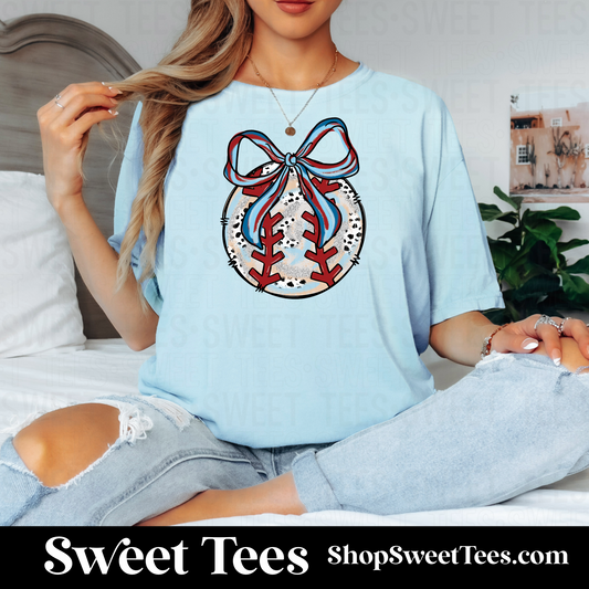 Preppy Doodle Baseball Bow tee