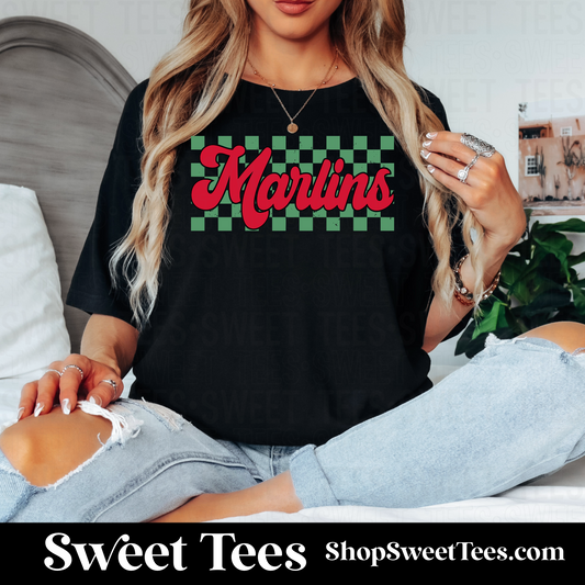 Marlins Checker tee - Red and Green