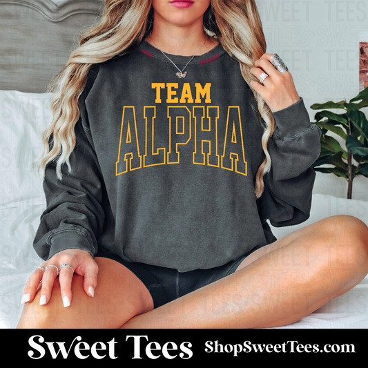 Team Alpha Hand Stitched Comfort Colors Sweatshirt - Preorder