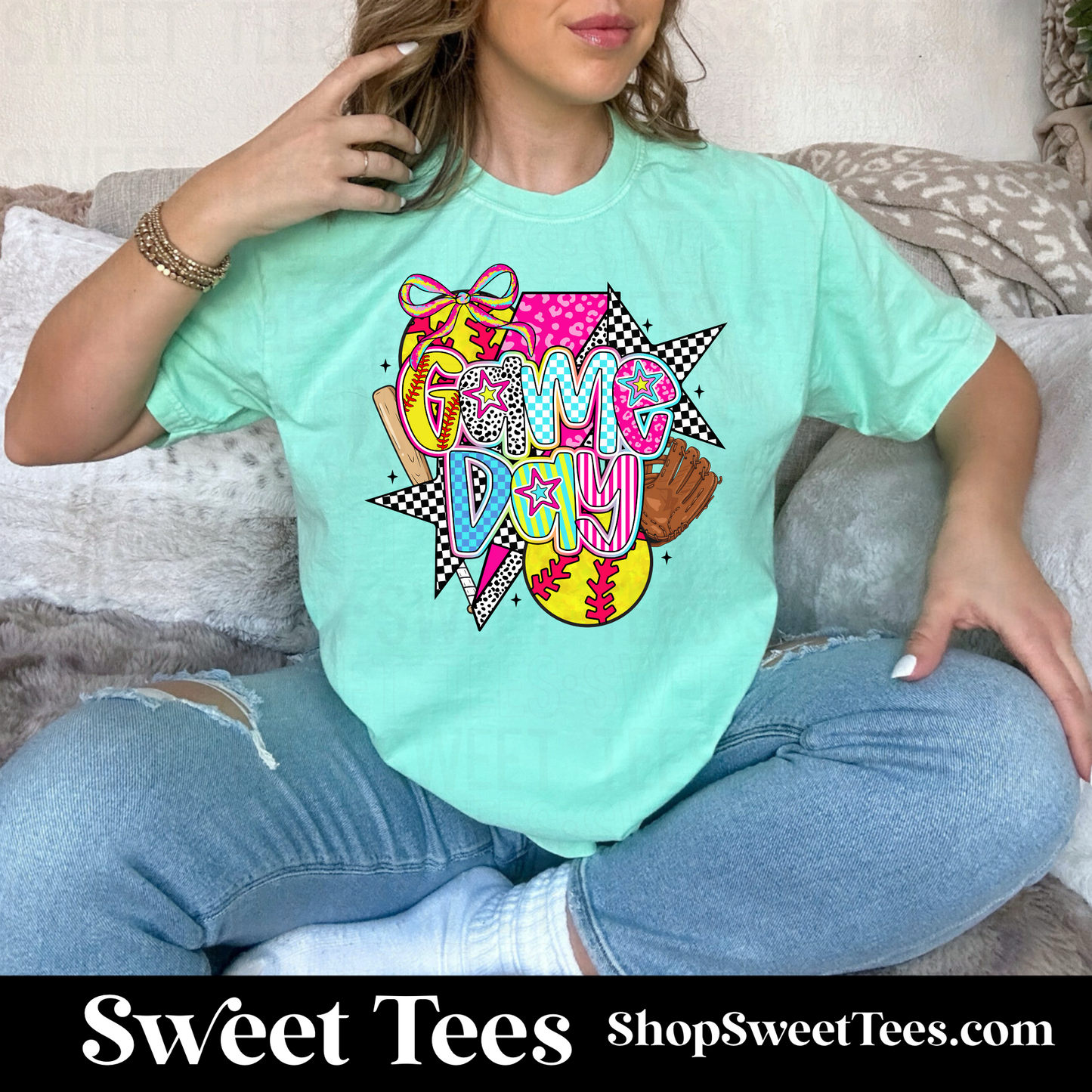 Softball Preppy Game Day tee - Island Reef