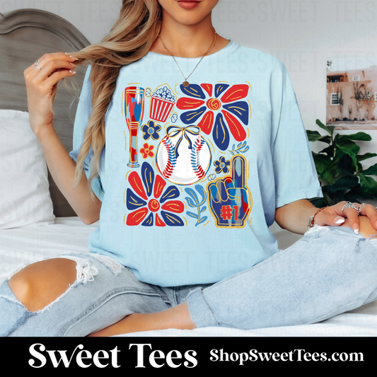 Preppy Baseball Flowers tee