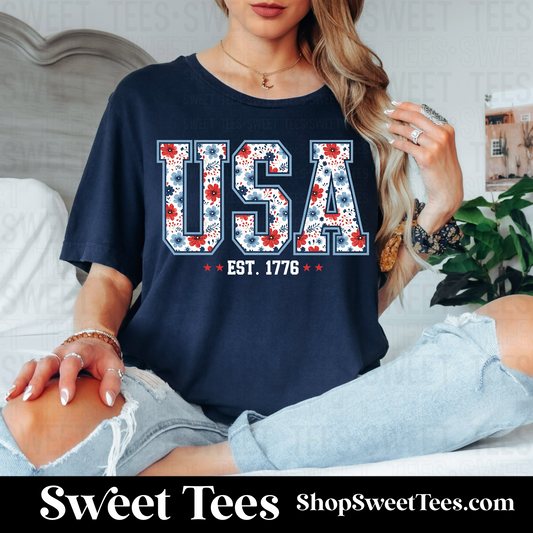 Floral USA tee