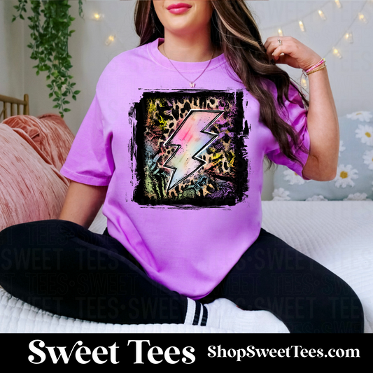Watercolor Rainbow Bolt tee - Neon Violet