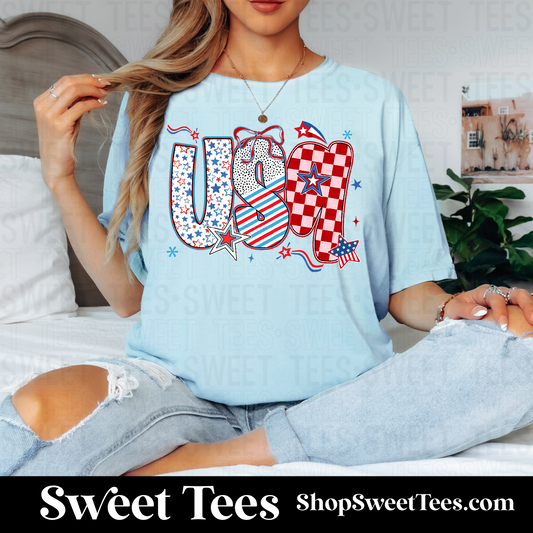 USA Doodle Letters tee