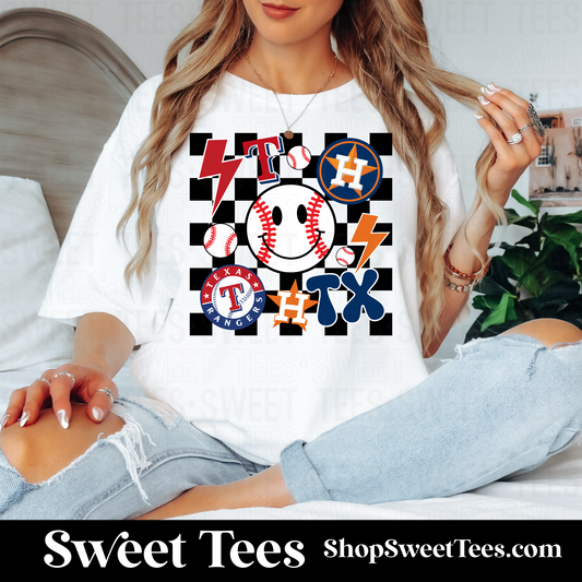 Astros Rangers Checker Smile tee